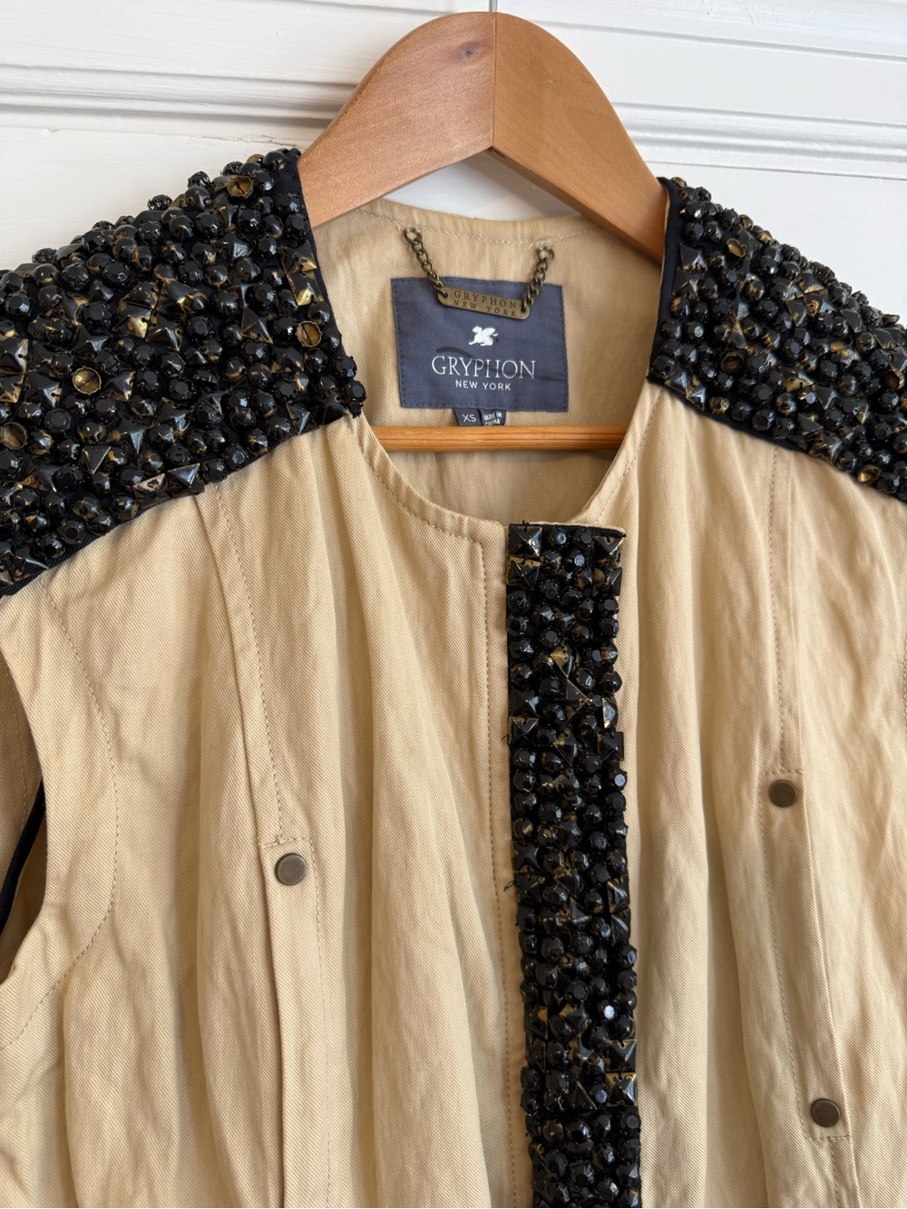 Gryphon New York Ex-Boyfriend Tan Vest Black Metal Beaded Studs - New - Picture 2 of 9
